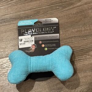 Blue Plush Bone Dog Toy for Chewing Fun